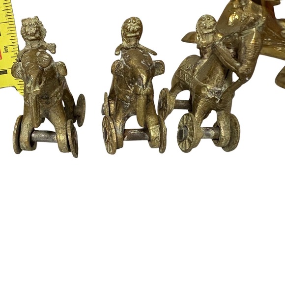 VTG Nursery Brass Elephant and Rider Pull Toy Set 3 Decorative Figurines